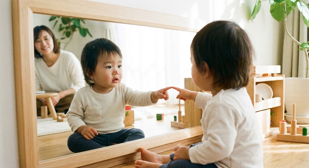 鏡を見る赤ちゃん